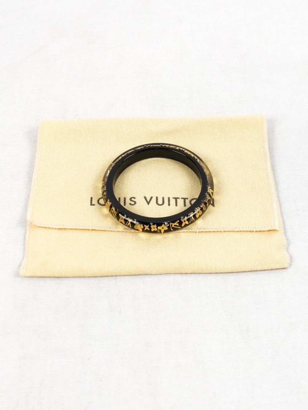 Louis Vuitton Crystal And Resin LV And Flower Bangle Bracelet In Black And Gold